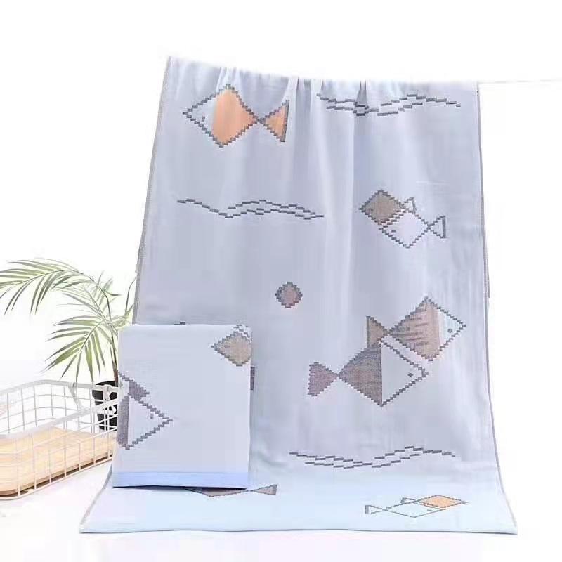 China Colored Jacquard Pure Cotton Four-Layer Gauze Bath Towel Men Women Extra-Large Adult Beach Towel Soft Absorbent