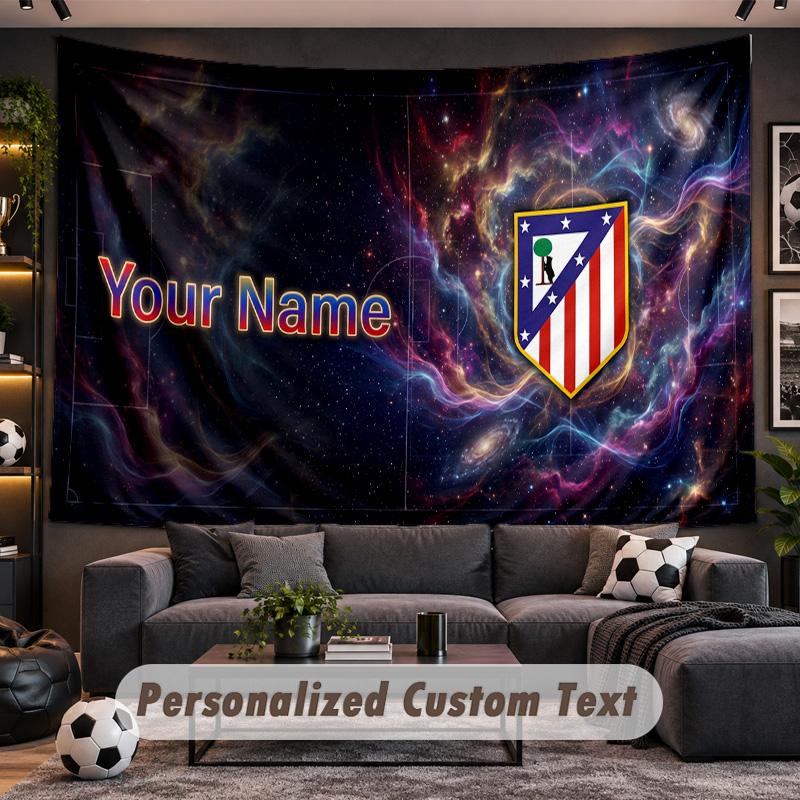 Atletico Madrid FC Personalized Tapestry Support Custom Name, Wall Art Home Decoration