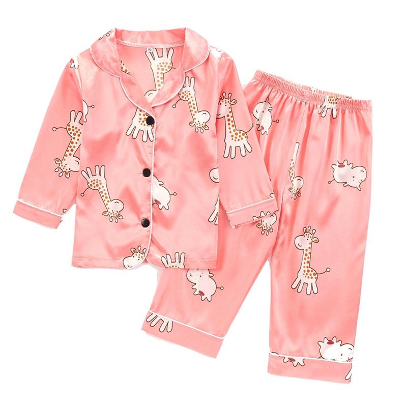 

1-8 Years Kids Pajama Set Long Sleeve Button Top and Pants Comfortable Loungewear 130