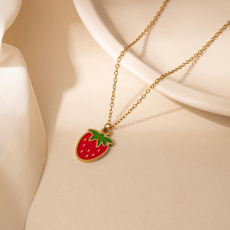 Red Double Strawberry Necklace - Light Luxury Niche Design, Versatile Clavicle Chain Jewelry