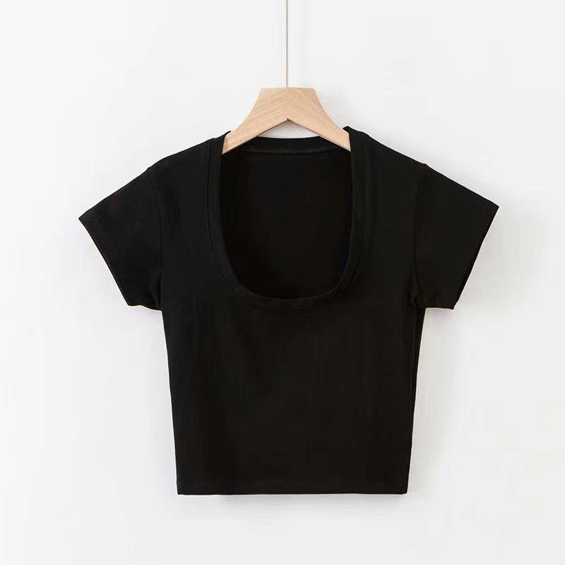 Letní Slim Sportovní Vesta Sexy Ženy Krátký rukáv Výstřih do U Šedé Tričko Tílka Dámské Jednobarevné Černobílé Korejské Crop Tops Y2k