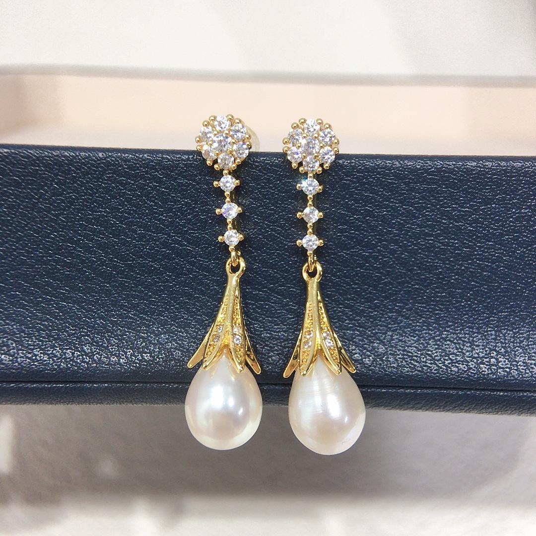 

Серьги-капли из натурального пресноводного жемчуга, Элегантные серьги из настоящего жемчуга с золотым покрытием, Серьги с белым жемчугом, Изысканные ювелирные изделия, Подарки на день рождения золотой