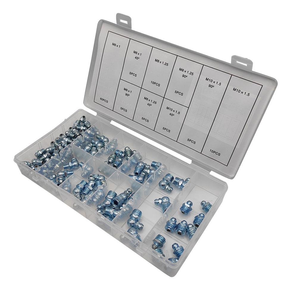 Nickel Plated Iron Construction Efficiently Designed 110 Piece Grease Nipple Kit Suitable for Vehicle Maintenance Tasks