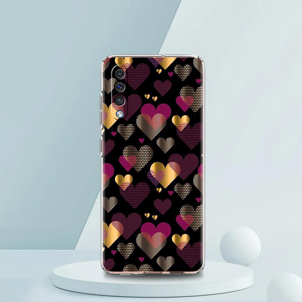 Gold Pink Rose Glitter Hearts Case For Samsung A16 A14 A12 A22 A32 5G A34 A42 A52 A54 A50 A70 A30 A40 A20E A10S A02S A04S A06