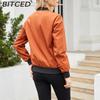 BITCED Frühlings-/Herbst Leichte Fliegerjacke Damen Lässiger Langarmmantel Locker sitzend Stehkragen Baseballjacke