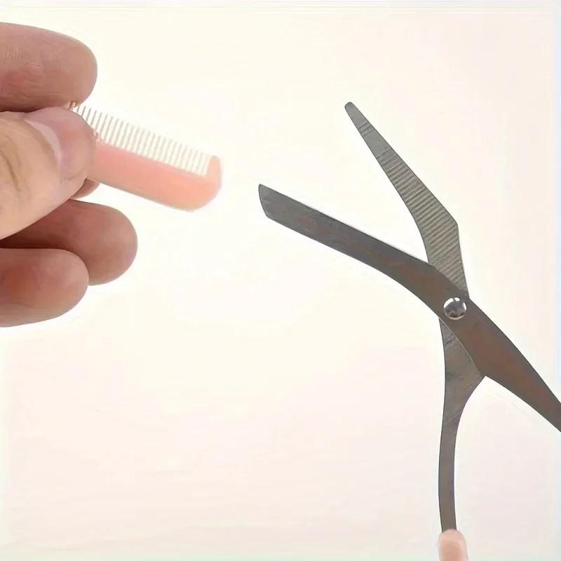 1/2pcs Pink Comb Eyebrow Scissors - Stainless Steel Beauty Tool, Left/Right Hand Use, Pro Home Grooming, Durable Metal Trimmer