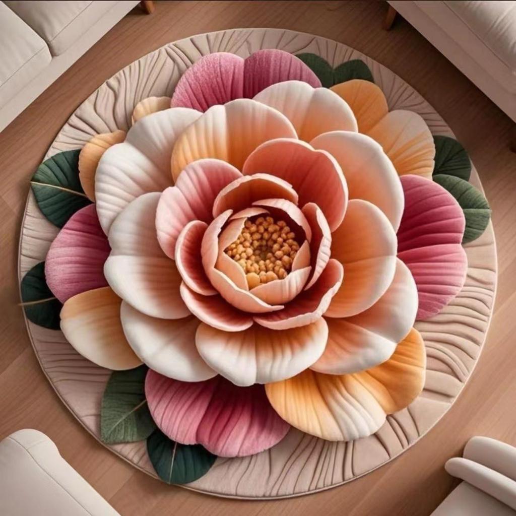 3D Flower Crystal Velvet Floor Mat, Living Room Coffee Table Foot Mat, Cloakroom Premium Sense Floor Mat, Non-Slip And Cool Mat