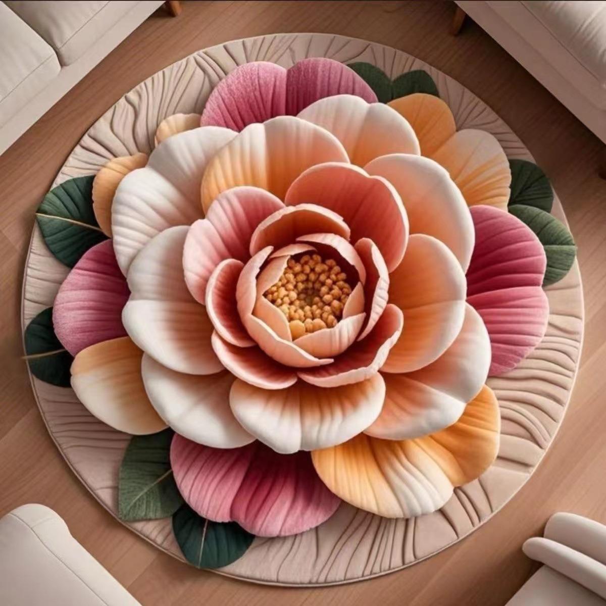 3D Flower Crystal Velvet Floor Mat, Living Room Coffee Table Foot Mat, Cloakroom Premium Sense Floor Mat, Non-Slip And Cool Mat 80*80cm