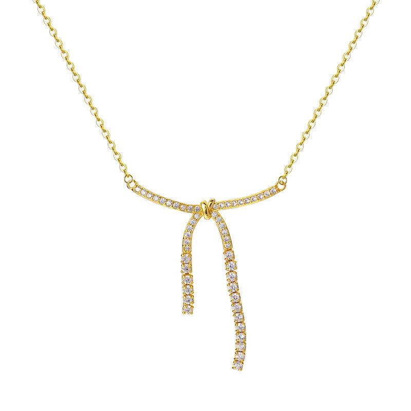 Gentle and Sweet Diamond Bow Necklace Tassel Collarbone Chain Year Niche Light Luxury