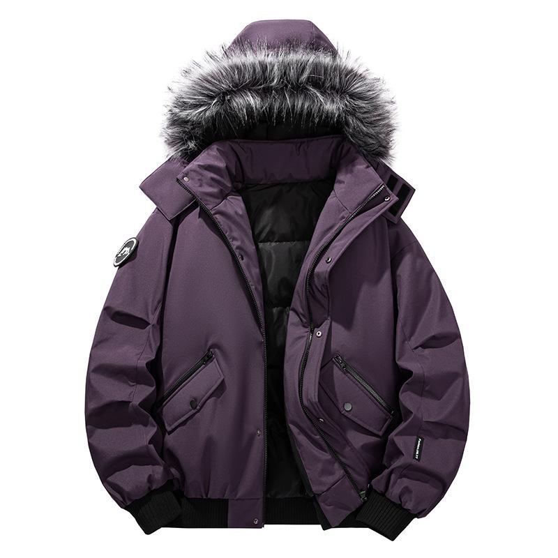 Men's Plus Size Winter Workwear Jacket with Fur Collar and Thick Velvet Lining