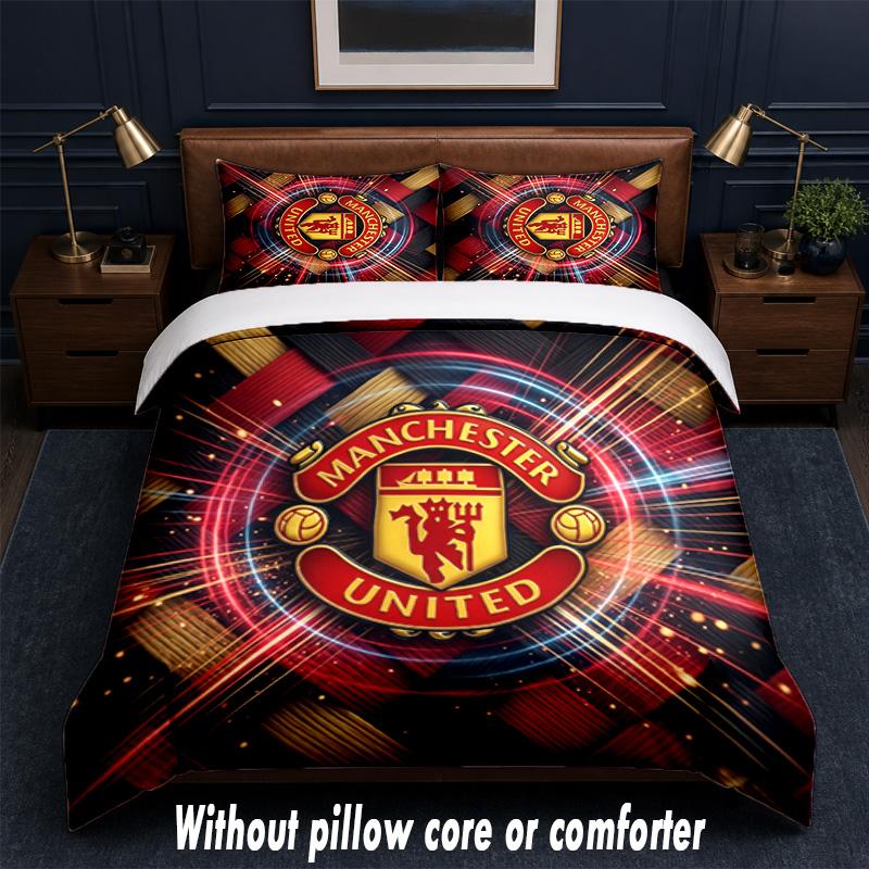 Manchester United Diseño Juego de Cama Ropa de Cama 1 Funda Nórdica + 2 Fundas de Almohada Suave Transpirable Ropa de Cama para el Hogar
