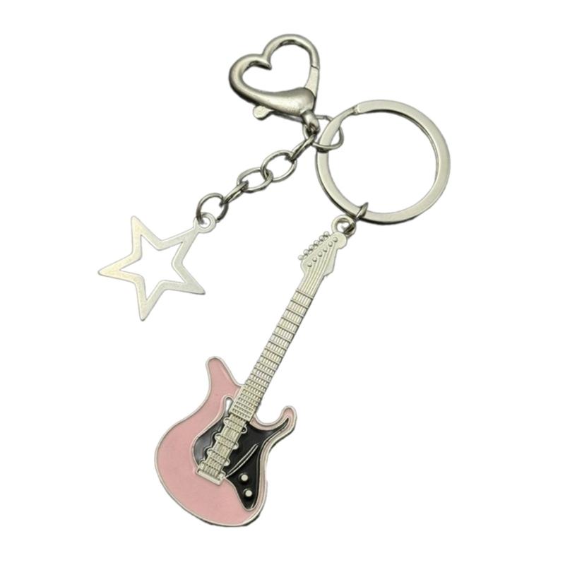 Fashion Star Guitar Keychain Pendant Simple Hanging Decorations Keyring Charm for Purse Bag Backpack Handbag