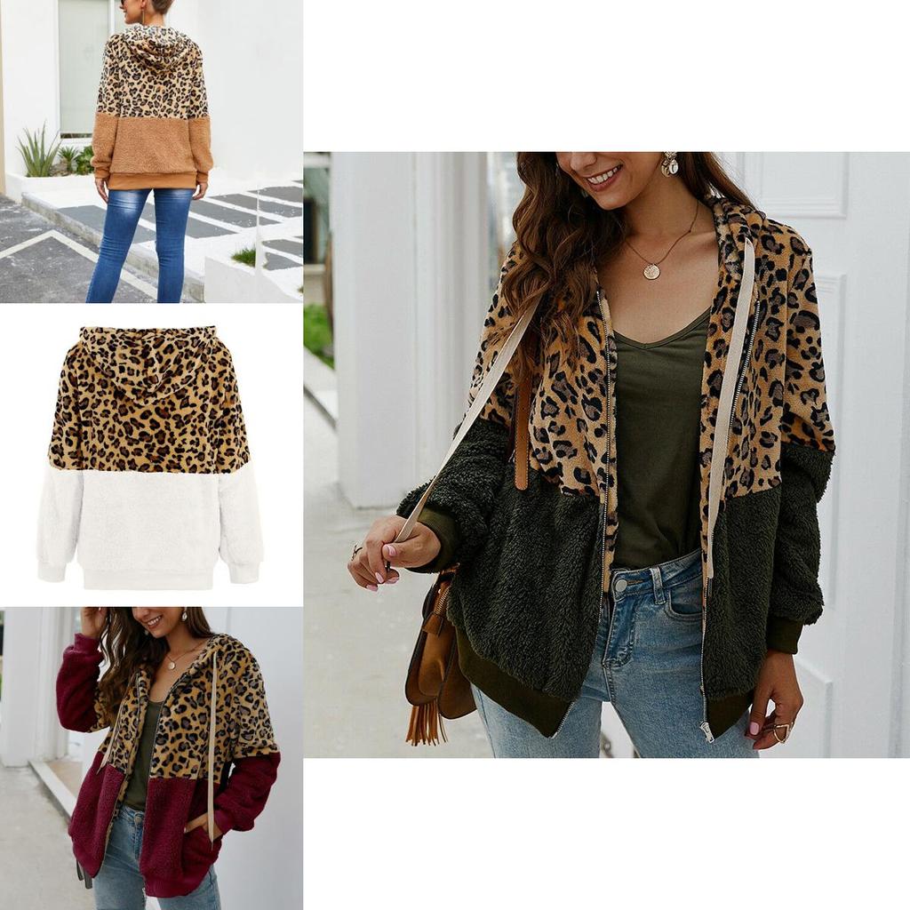 Stylish Women Bear Hooded Jackets With Cozy Fleece And Trendy Leopard Print Design