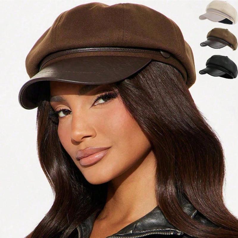 1pc British Style Octagonal Beret Hat,Women Autumn Winter Large Size Newsboy Cap,Suitable For Daily Matching Autumn Accessories