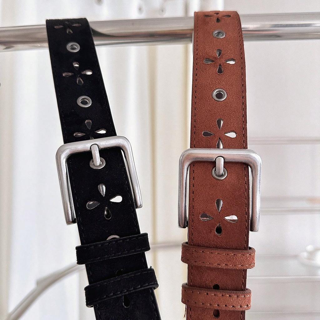Premium Flower Hollow Matte Belt Women's Retro Design Decorative Belt with Denim Shorts Belt