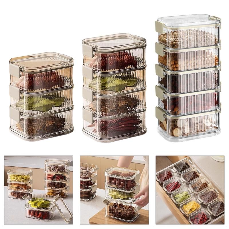 Space Efficient Spice Organiser Leakproof Stackable Container Transparent Kitchen Storage Box For Herbs Seasonings Salt