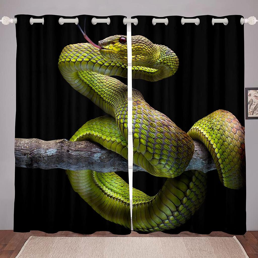 Snake Pattern Curtain Reptile Blackout Window Drapes Palm Leaf Wild Animal Stylish Curtains for Kids Boys Teens Man 2 Panels