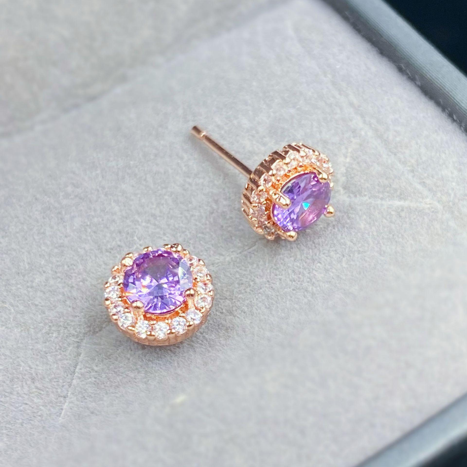 

BELLA BOX Простые серьги-гвоздики с имитацией темперамента из аметиста и изысканного циркония, подходящие для повседневной женской вечеринки, модные украшения фиолетовый