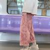 Men Casual Pants Elastic Waist Mid Rise Loose Straight Wide Leg Streetwear Pockets Cartoon Print Male Long Trousers Bottoms for Outdoor