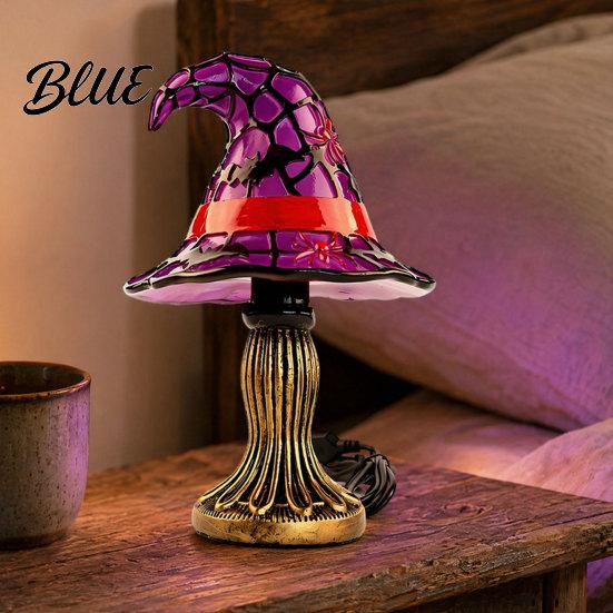 Gothic Night Light Halloween Witch Hat Table Lamp USB Stained Glass Dorm Room Vintage Wizard Decorative for Home Bedroom Lamp