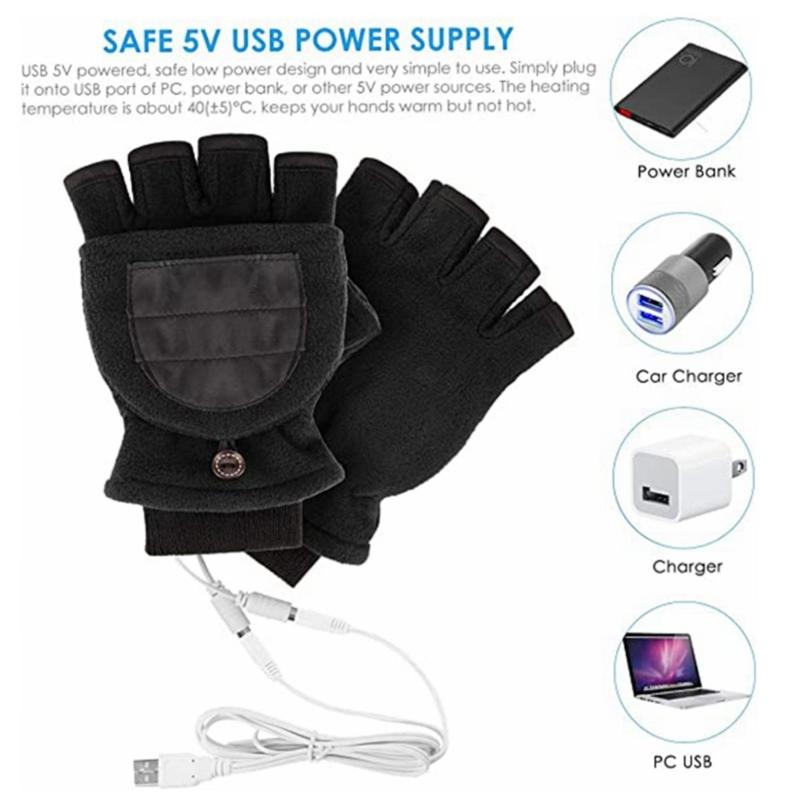usb Fingerless Gloves Thermal Gloves Heated Gloves Fingerless Touchscreen Fleece Gloves Split Finger Gloves