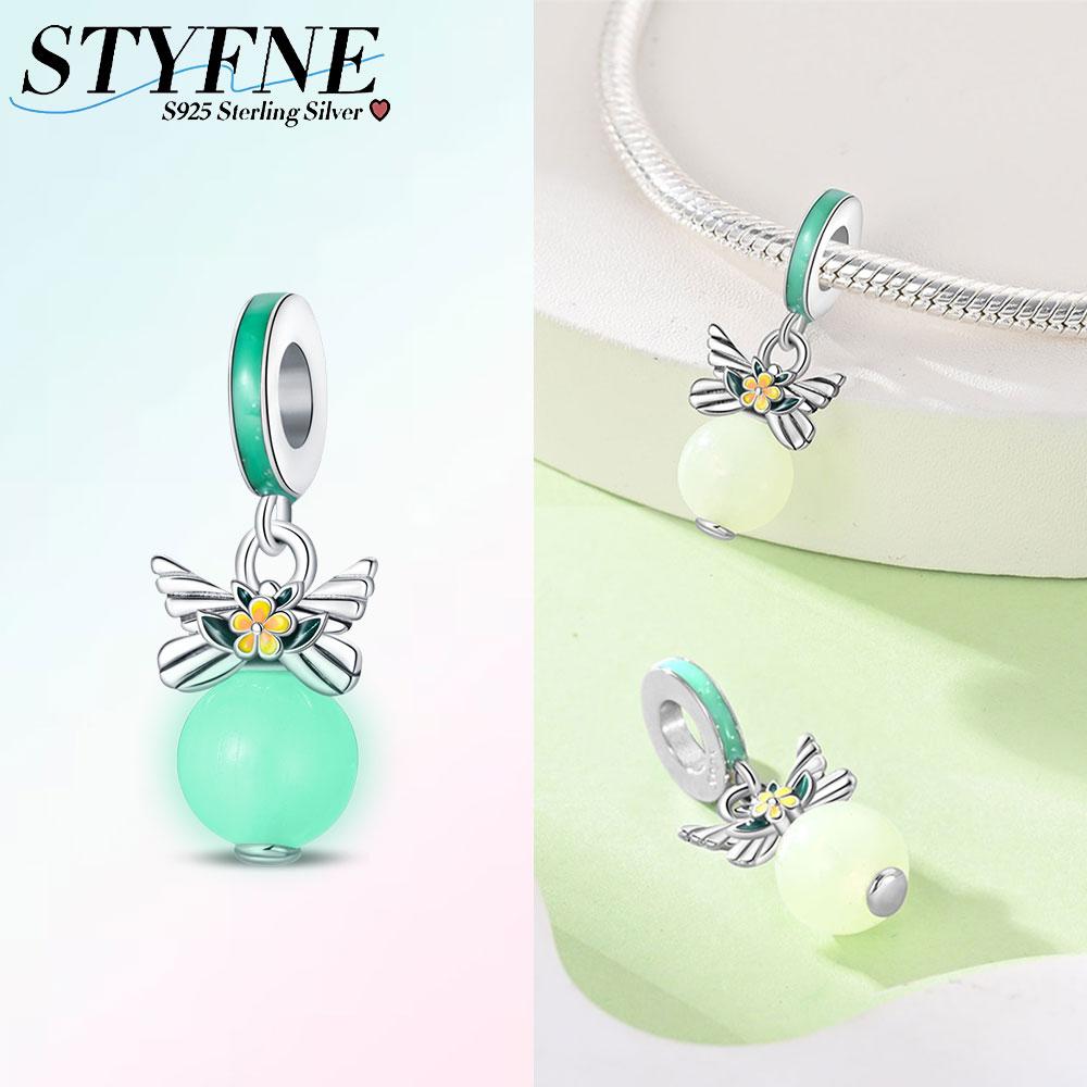 925 Silver Luminous Chameleon Change Color Butterfly Beads Charms Pendant for DIY Jewelry Bracelets