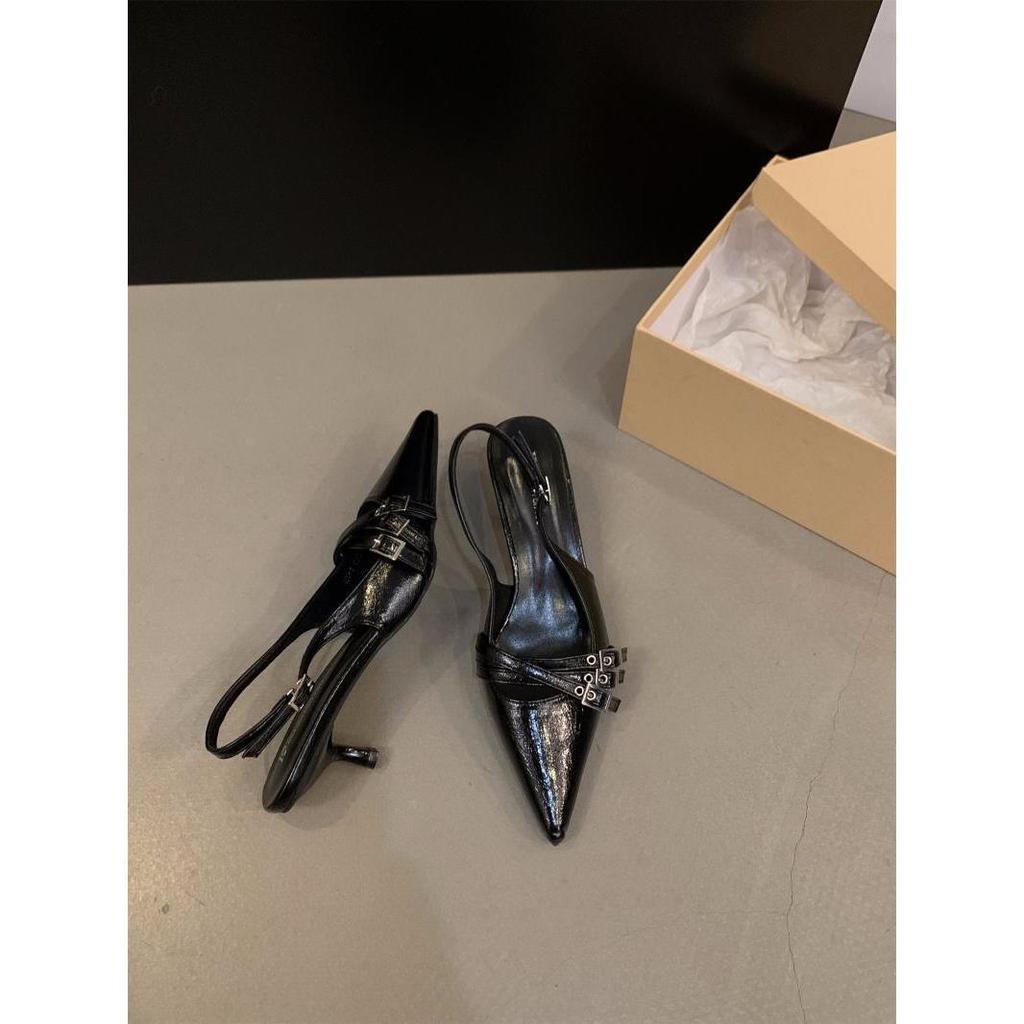 Niche high heels red bag head sandals fairy shoes 2025 new spring and summer black French pointed single shoes
