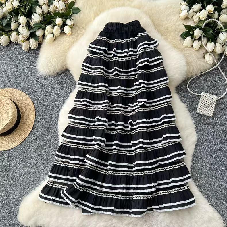 2025 Spring Women s French Ruffled A-line Mesh Skirt: Slimming, Gauzy, Hip-Covering One Size чёрный