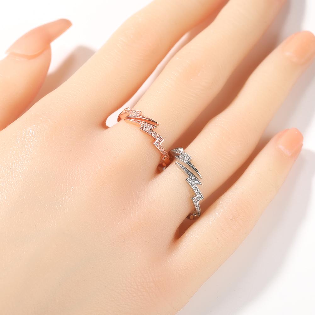 THE BLING KING Open Lightning Ring Iced Out Cubic Zirconia Creative Ladies Party Jewelry HipHop Trendy Ring Punk Jewelry