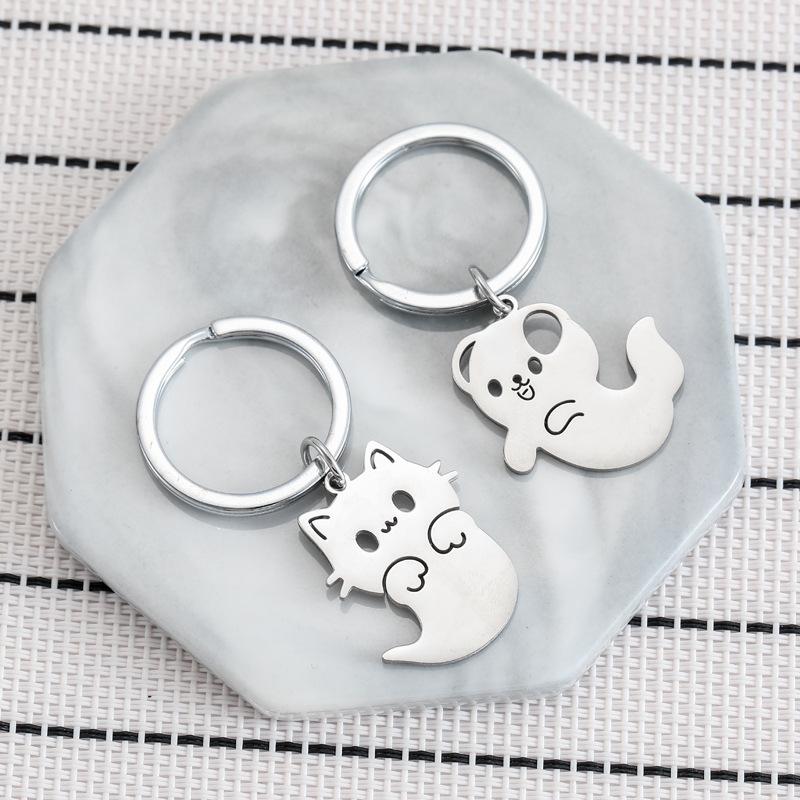 Ghost Cat Dog Stainless Steel Keychain Halloween Cartoon Design Fashion Keyring Practical Cute Backpack Pendant