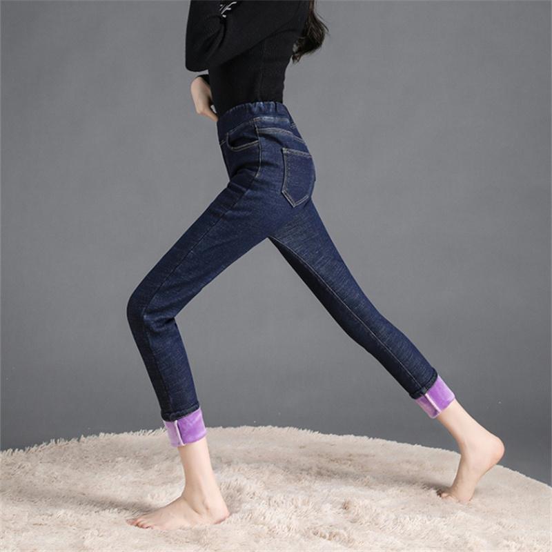 2022 Winter Female Casual Velvet Warm Thicken Trousers  High Elastic Waist Stretch Jeans For Women Skinny Denim Pencil Pants