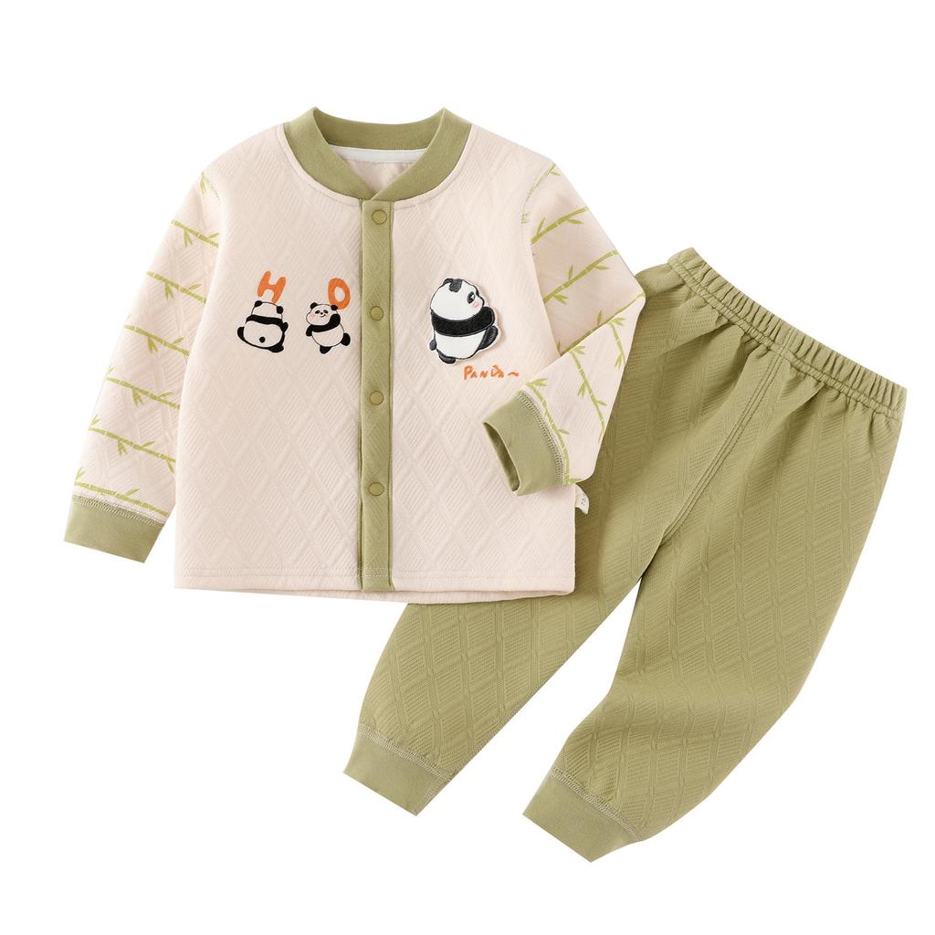 Children's Quilted Warm Underwear Set – Thick 2-Piece for Baby, Spring & Autumn.