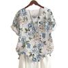 Women's 2026 Summer Retro Faux Cotton Linen Print Loose Casual Short Sleeve T-Shirt