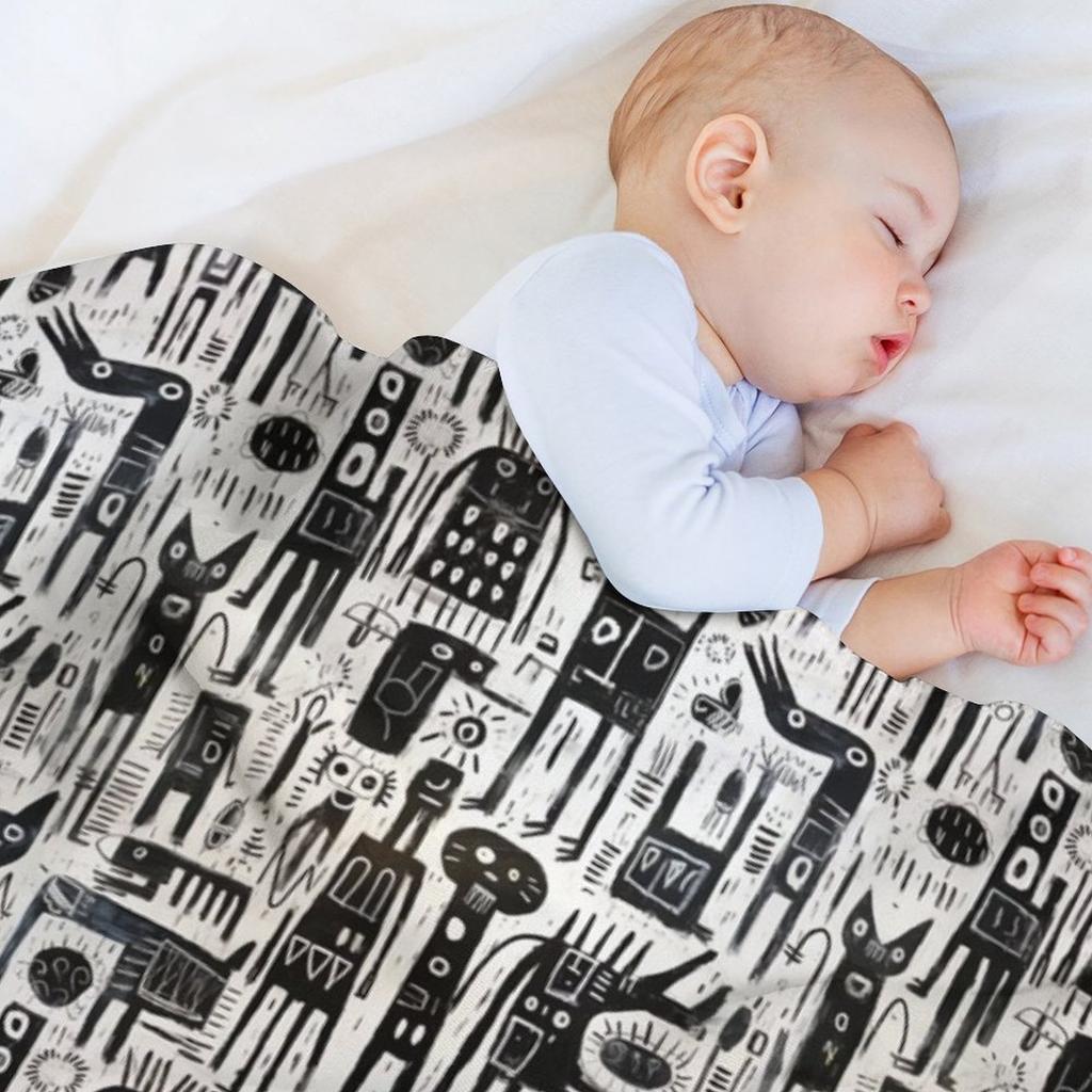 Bright Art Brut Pattern Black White Throw Blanket All Season Lightweight Soft Blanket For Bed
