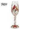 Holiday Party Drinkware Hand-painted Wine Glass, Bird And Floral Pattern Design Stem Goblet, Elegant Stemware for Home Artistic Crystal Borosilicate