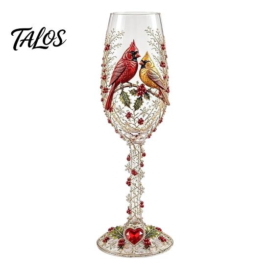 Holiday Party Drinkware Hand-painted Wine Glass, Bird And Floral Pattern Design Stem Goblet, Elegant Stemware for Home Artistic Crystal Borosilicate