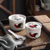 Retro Rooster Ceramic Double Boiler Soup Pot for Single Servings: Chinese Style with Ginseng Bird's Nest.