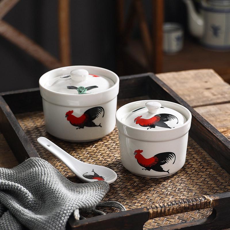Retro Chinese Ceramic Stew Pot for Single Servings - Ideal for Soup, Dessert, and Bird's Nest Stews