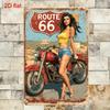 SHEIN Metall-Wandkunst Vintage Route 66 Schild Langlebig Vorgelocht 2D Dekor für Zuhause Fahrradzimmer