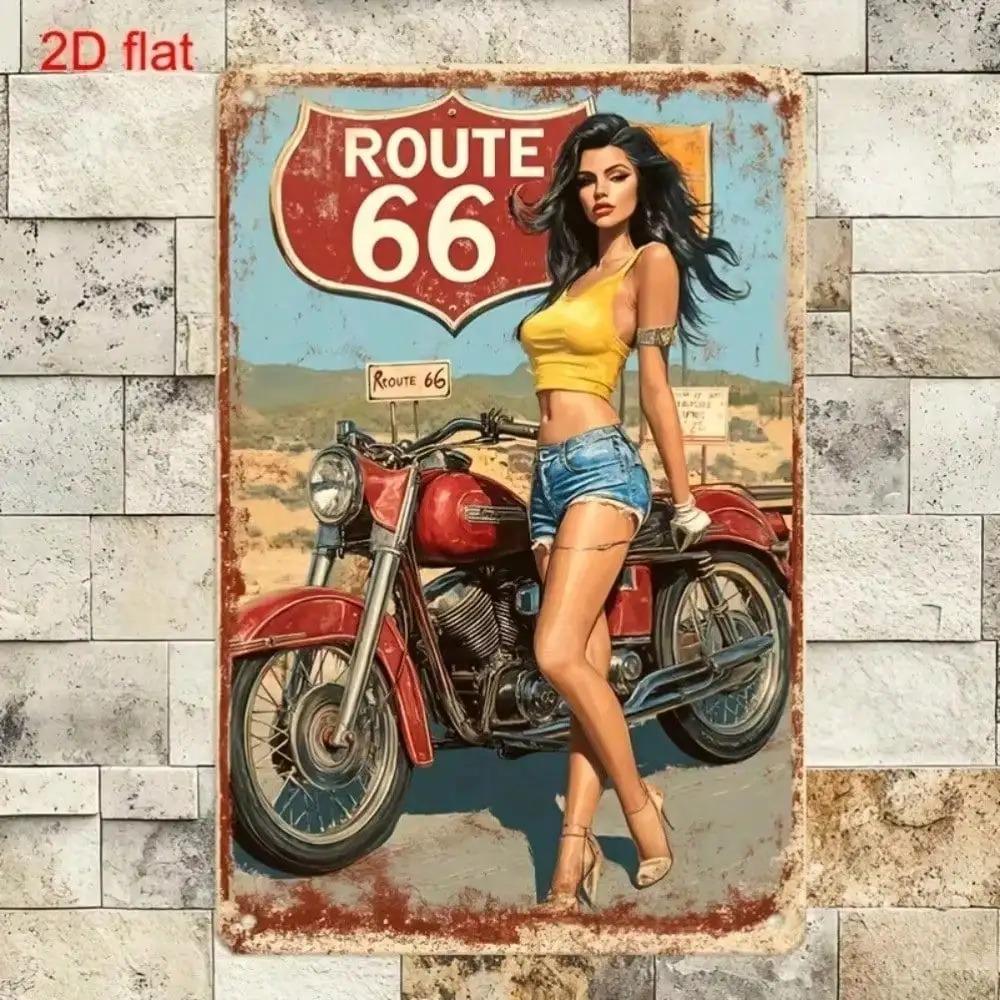 SHEIN Metall-Wandkunst Vintage Route 66 Schild Langlebig Vorgelocht 2D Dekor für Zuhause Fahrradzimmer