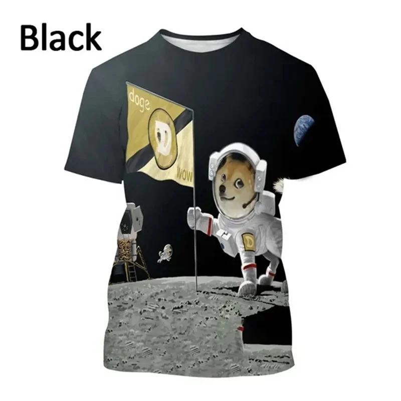 Astronaut Doge Dogecoin Graphic Printed T-Shirt Men Clothing Fashion Meme Cheems Casual 3D Printing Tee Tops