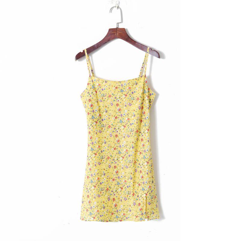 

Летняя женская одежда 2023 года, свежий отпускной стиль, цветочный принт, облегающее, стройнящее, милое, молодежное, легко сочетающееся платье-сарафан Yellow bottom flower S