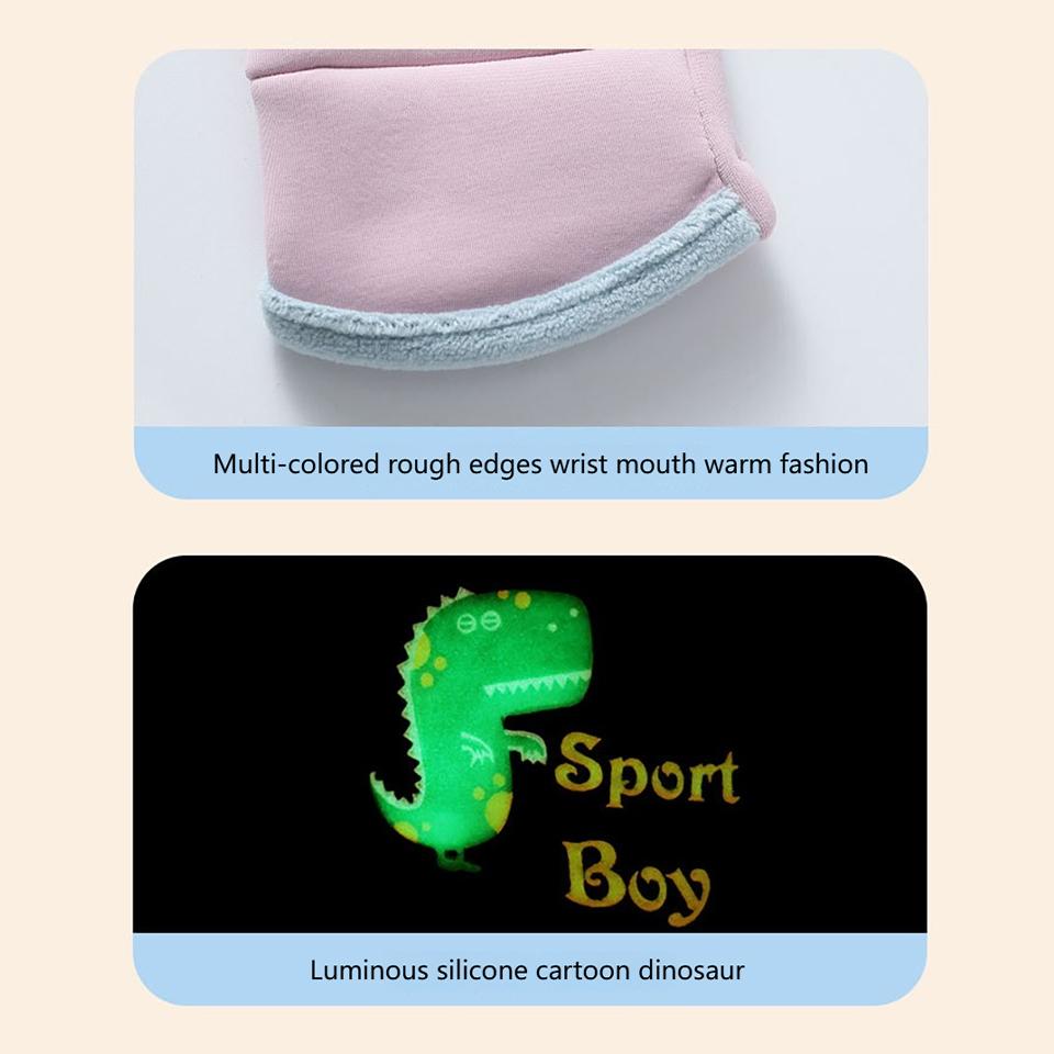 1Pair New Style Children's Gloves Skin-Friendly And Warm Silicone Luminous Cartoon Dinosaur Water-Resistant Fabric Unisex