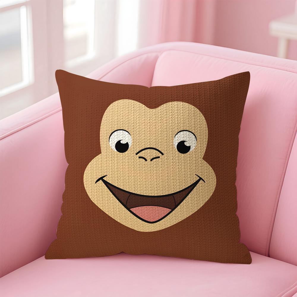 Curious George Monkey Cute Cushion Cover Natural Linen Pillow Case DoubleSided Print Decorative Sofa Pillowcase Home Decor Gift