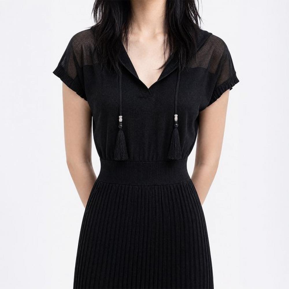 EGOIST Women Sheer Point Hood Knit Long Dress Es2tk600