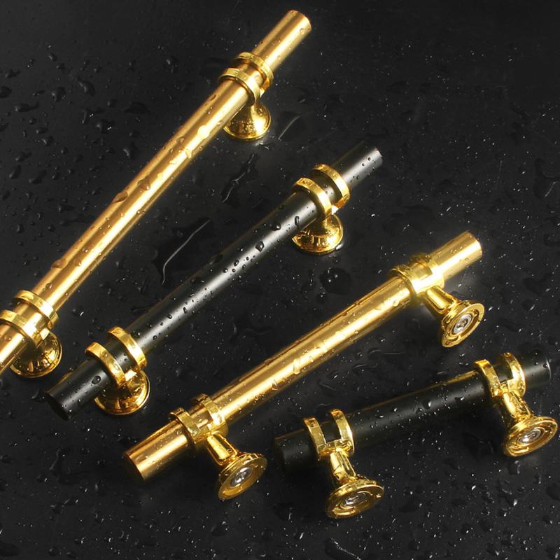 Modern Black Gold Cabinet Handles - Solid Drawer Knobs For Kitchen Furniture With Zinc Alloy Material