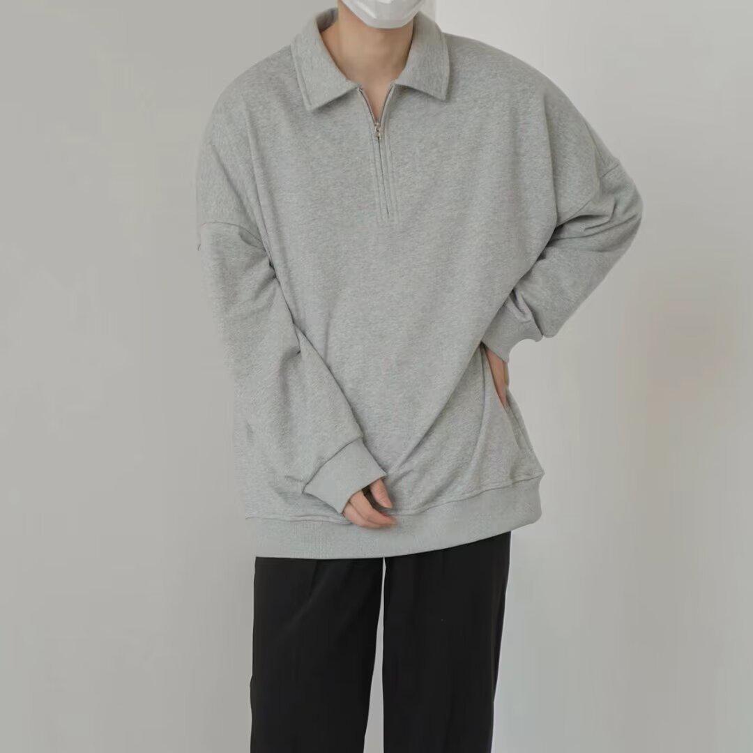 

Women s Oversized Japanese Retro Polo Collar Sweatshirt - Spring 2024 Edition M серый