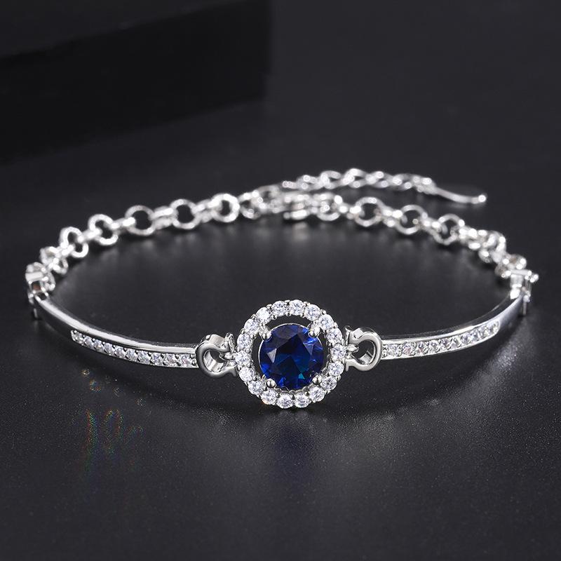 Jewelry Three-piece Blue Zircon Stud Earrings Versatile Women's Sapphire Bracelet Royal Sapphire Necklace