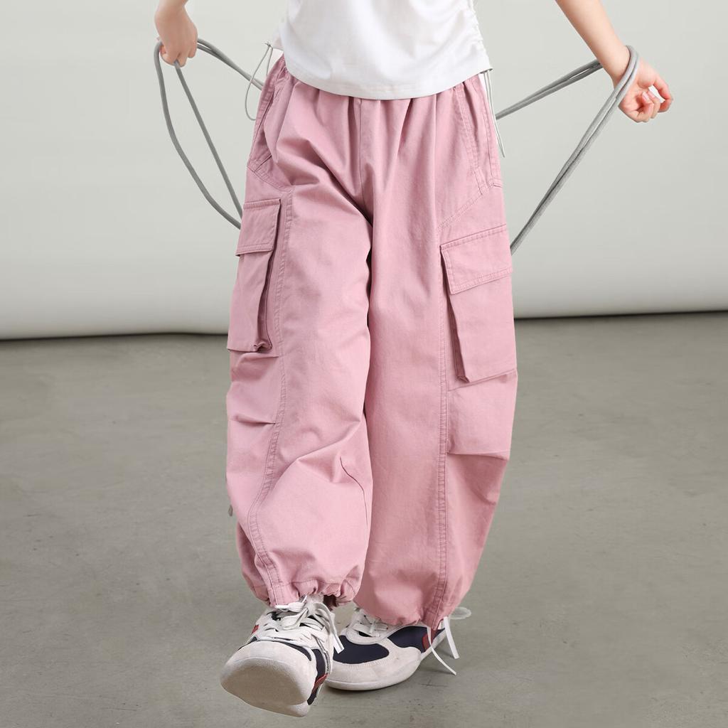 LUSON Chen Da Zhu Children's Clothing, Girls' Cargo Pants, New Style for Older Kids, 2025 New Trendy Loose-Fitting Sports Pants for Girls