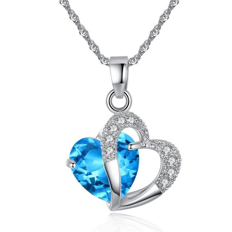 Accessories, Blue Purple Crystal Heart Collarbone Chain Fashion Two-Tone Necklace Summer Fresh Girl